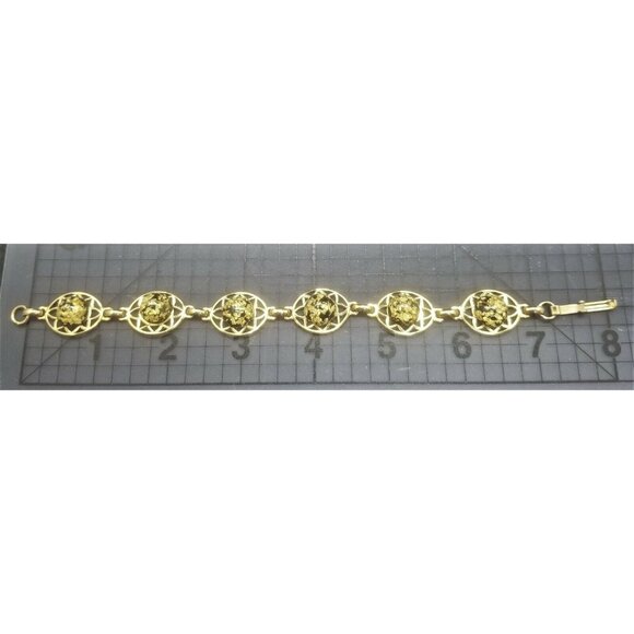 Vintage 50's 60's Black and Gold Metallic Foil Confetti Plastic Lucite Cabochon - Picture 6 of 6